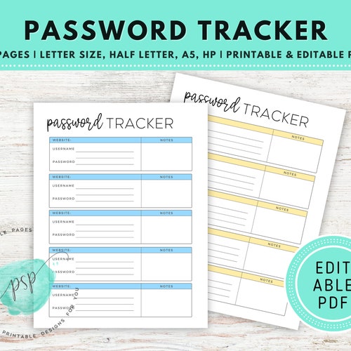 Editable Fillable Password Tracker Password Log Password - Etsy