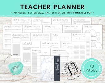 Teacher Planner Printable, Lesson Planner, Teaching Planner, Lesson Plan Template, Lesson Plan Book, Academic Planner, Calendar, Undated