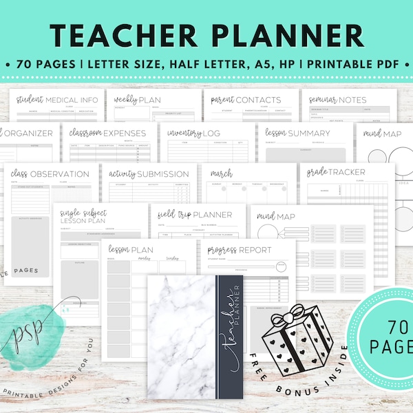 Teacher Planner Printable, Lesson Planner, Teaching Planner, Lesson Plan Template, Lesson Plan Book, Academic Planner, Calendar, Undated