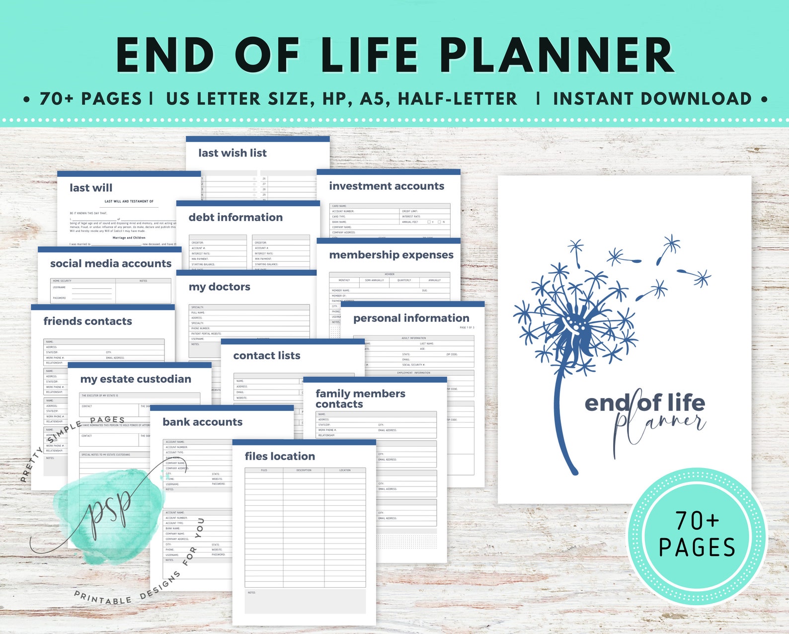 End Of Life Planner Printable Beneficiary Info Last Wishes Etsy