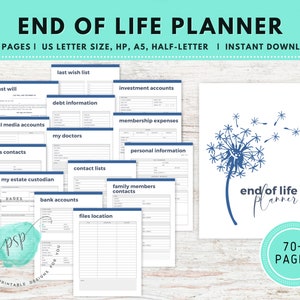 End of Life Planer druckbare Planer, Info zu Begünstigten, Planer für die letzte Wünsche, Nachlassplaner Mappe, Notfallplanermappe, Willensvorbereitung