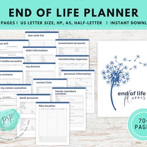 End of Life Planner Printable,  Beneficiary Info, Last Wishes Planner, Estate Planning Binder, Emergency Planner Binder, Will Preparation