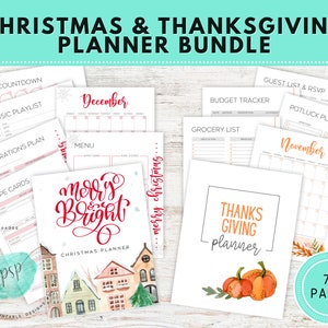 Thanksgiving and Christmas Planner Bundle,  Holiday Planners, Holiday Organizer, Holiday Recipe Planner, Gift Planner, Card Tracker