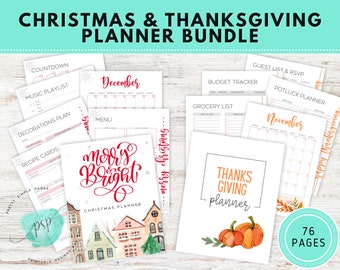 Thanksgiving and Christmas Planner Bundle,  Holiday Planners, Holiday Organizer, Holiday Recipe Planner, Gift Planner, Card Tracker