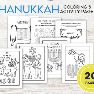 20 pages de coloriage de Hanoucca, activités et jeux, pages de coloriage imprimables de Hanoucca, cadeau de fête juive pour les enfants, artisanat de carte de Hanoucca