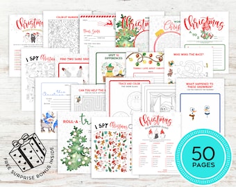 Christmas Games Activities Printable, Christmas Coloring, Letter to Santa, Scavenger Hunt, Word Search, Mazes, I Spy Christmas, Roll a Tree