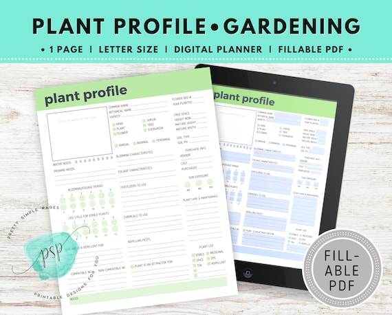 Plant Profile Page - Garden Planner - One Page Fillable / Editable PDF, Garden Journal, Gardening Organizer, Gardening Binder