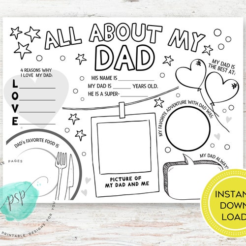 Printable All About Dad Fill in Template Kids Gift for - Etsy
