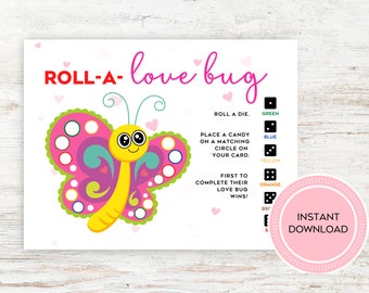 Roll A Love bug Game, Love Bug Dice Game, Printable Valentines Game, Valentine's Games for Kids, Valentines Activities for Kids