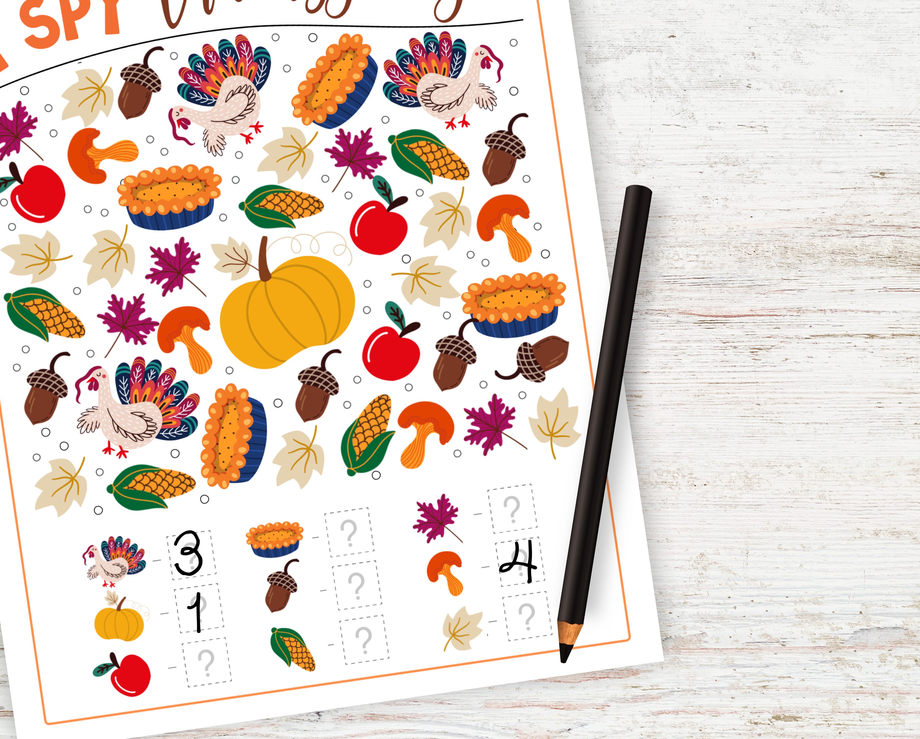I Spy Thanksgiving Printable Thanksgiving Games for (Instant Download