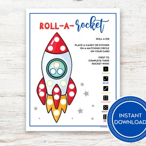 Roll A Rocket Game, Space Dice Game for Kids, Printable Space Activities For Kids, Space Birthday Party Games, Space Activities