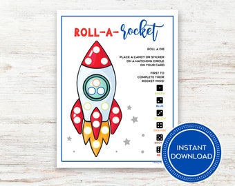 Roll A Rocket Game, Space Dice Game for Kids, Printable Space Activities For Kids, Space Birthday Party Games, Space Activities