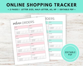 Editable Fillable Online Order Tracker, Online Shopping Tracker Printable, Order Log, Shopping Tracker, Online Purchase Tracker