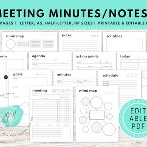 Editable Meeting Notes Template, Meeting Notes Printable, Meeting Minutes  Template, Meeting Notes Inserts, Meeting Notes PDF 