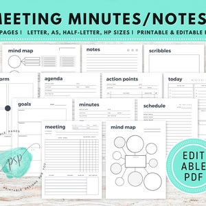 Editable Meeting Notes Template, Meeting Notes Printable, Meeting Minutes Template, Meeting Notes Inserts, Meeting Notes PDF