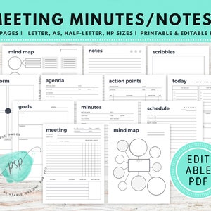 Editable Meeting Notes Template, Meeting Notes Printable, Meeting Minutes  Template, Meeting Notes Inserts, Meeting Notes PDF 