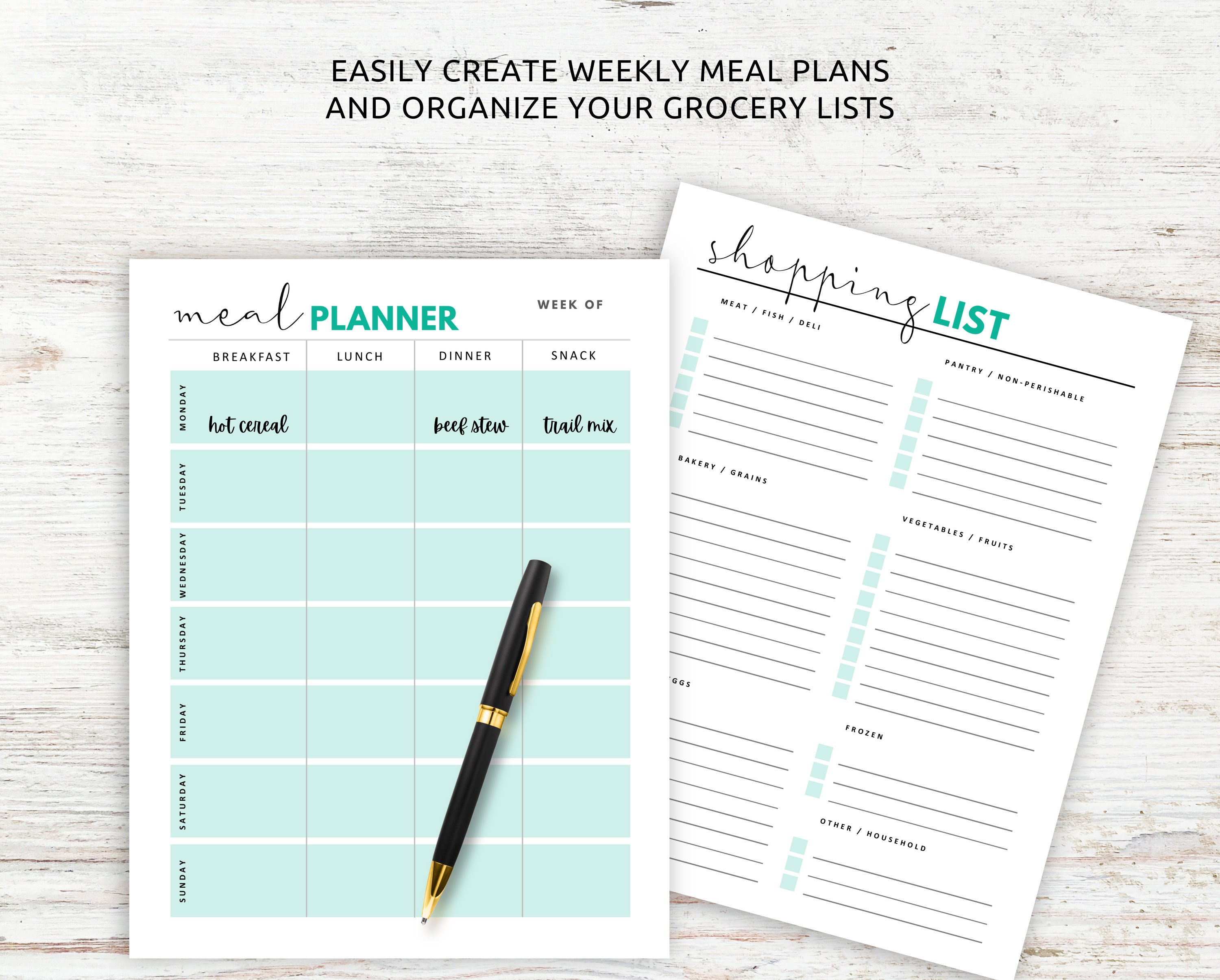Meal List.pdf Meal Planner Printable and Editable PDF, Weekly Meal Chart, Grocery ...