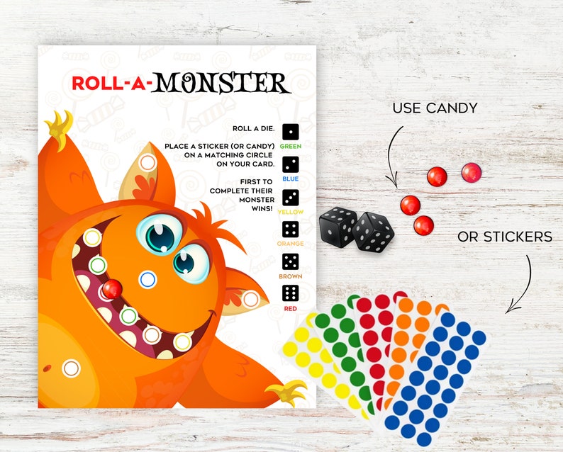 Roll A Monster Game Printable Roll A Monster Halloween Dice Etsy