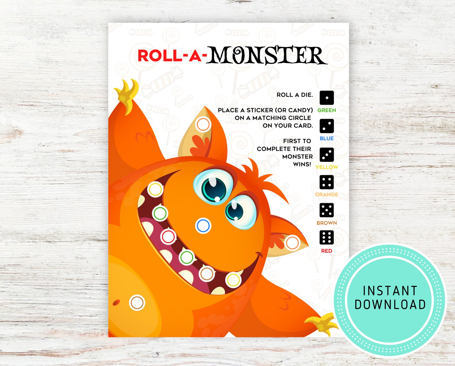 Roll A Monster Game Printable Roll A Monster Halloween Dice Etsy