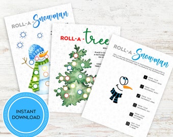 Holiday Dice Game Bundle, Roll A Tree Christmas Game, Roll A Snowman Game, Printable Christmas Games,  Christmas Games for Kids and Families