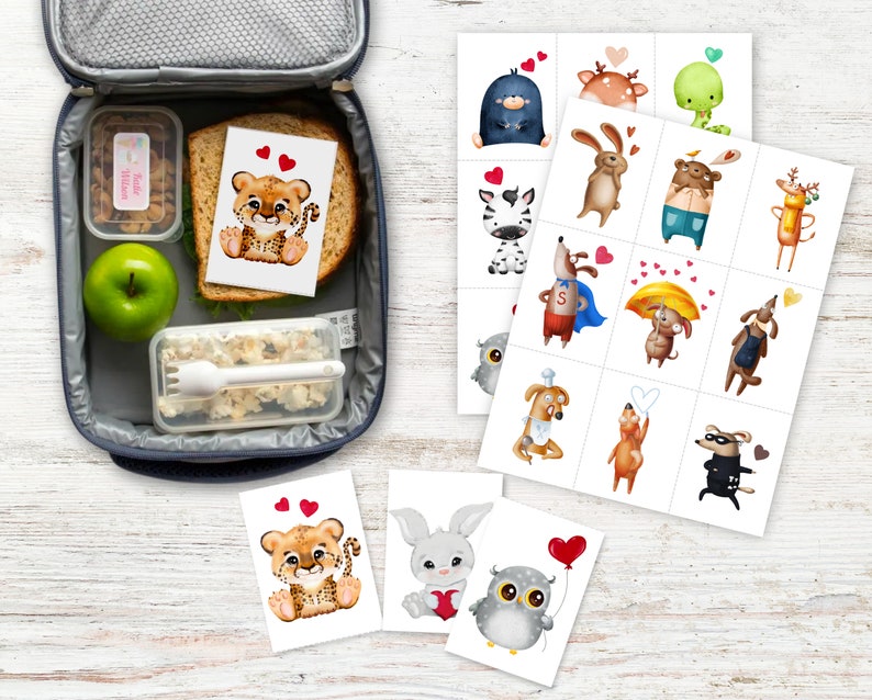 May include: A set of 16 printable cards featuring cute animal illustrations with hearts. The cards are perfect for a Valentine's Day party or classroom activity.