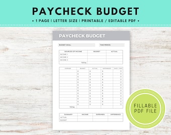 Editable Paycheck Budget,  Fillable Income Tracker, Budget Planner Printable, Financial Planner, Budget Planner, Budget Worksheet Printable