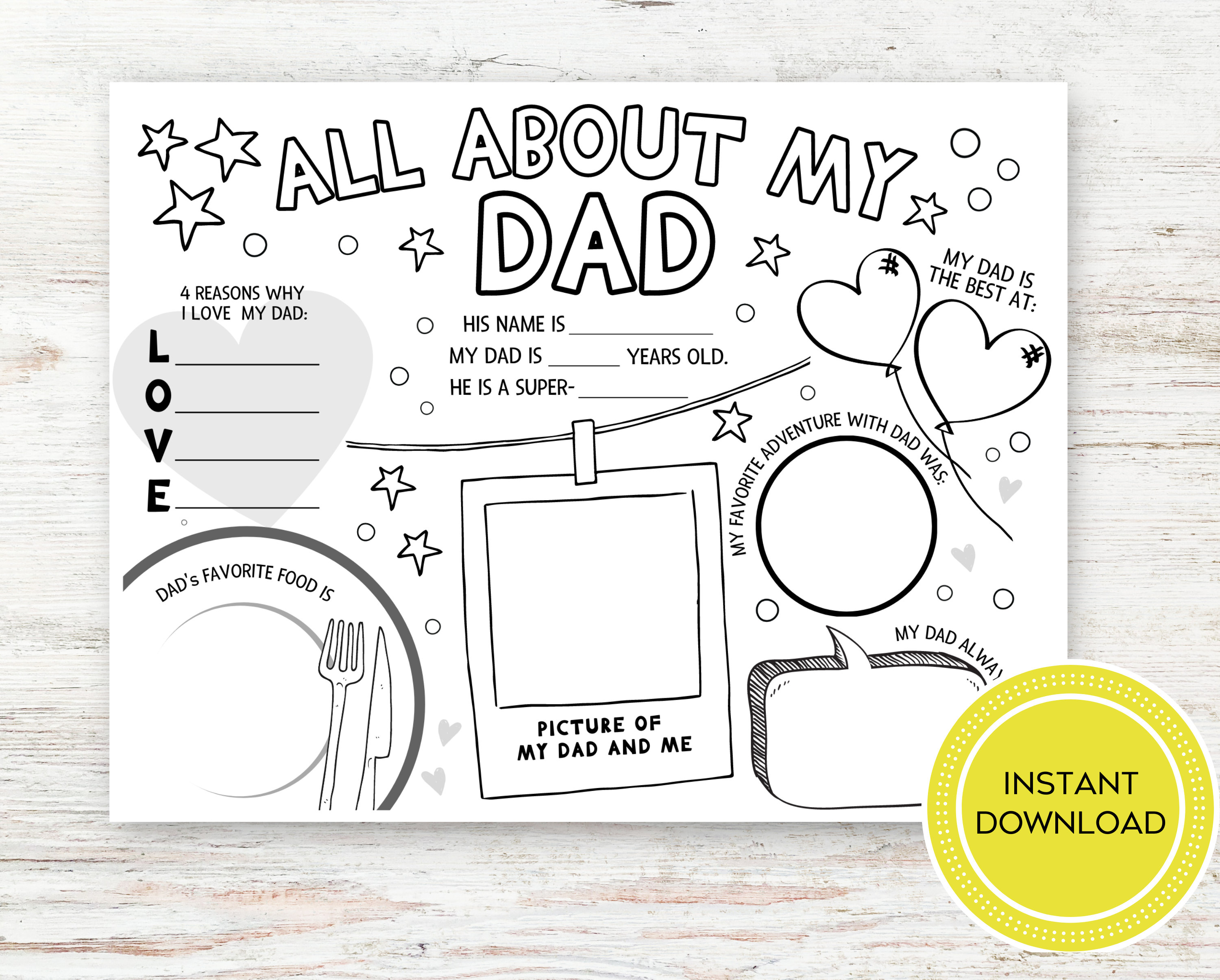 All About My Dad Printable Father's Day Coloring Page Etsy