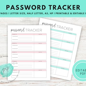 Editable Fillable Password Tracker, Password Log, Password Organizer, Password Keeper, Password List Keeper, Password Journal A5 Letter HP