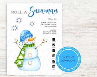 Roll A Snowman Game, Printable Christmas Games, Roll A Snowman Dice Game, Christmas Games for Kids, Christmas Games for Families