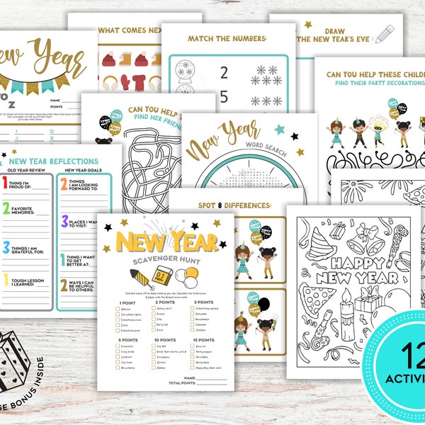 New Years Activities Kids, New Year Games, New Year Coloring Pages, New Year Games Printable, Scavenger Hunt