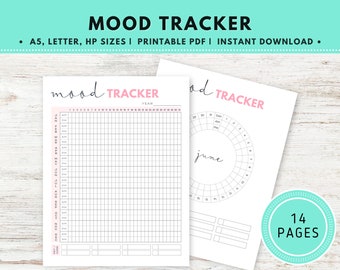 Mood Tracker Printable, Yearly Mood Tracker, Monthly Mood Tracker, Daily Mood Tracker, Planner Inserts, Mood Chart, Mood Bullet Journal