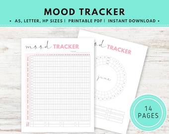 Stimmungstracker druckbar, Jährlicher Stimmungstracker, monatlicher Stimmungstracker, täglicher Stimmungstracker, Planereinsätze, Stimmungsdiagramm, Mood Bullet Journal