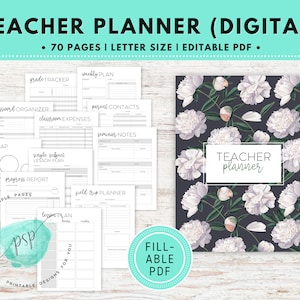 Teacher Planner Fillable PDF, Editable Lesson Planner, Teaching Planner, Lesson Plan Template, Lesson Plan Book, Academic Planner Undated