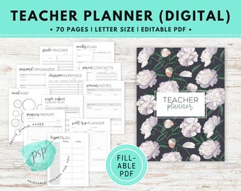 Teacher Planner Fillable PDF, Editable Lesson Planner, Teaching Planner, Lesson Plan Template, Lesson Plan Book, Academic Planner Undated