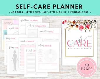 Self Care Planner, Wellness Planner, Self Care Journal, Self Care Kit, Self Care Worksheet, Wellness Journal, Mood Tracker, Habit Tracker
