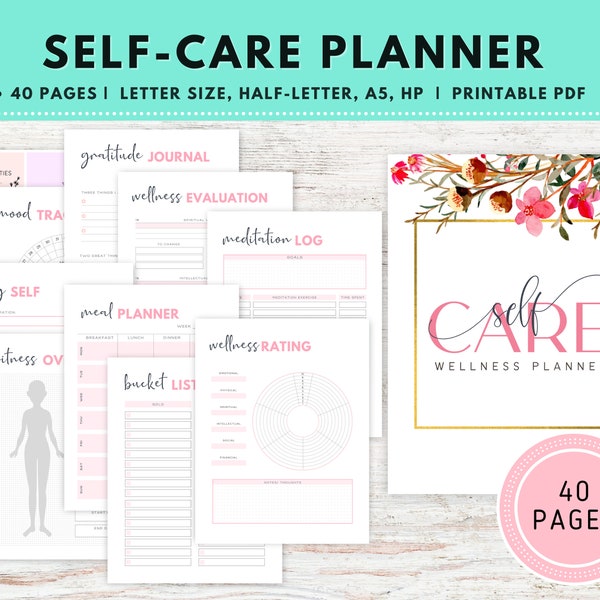 Self Care Planner, Wellness Planner, Self Care Journal, Self Care Kit, Self Care Worksheet, Wellness Journal, Mood Tracker, Habit Tracker