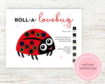 Roll A Lovebug Game, Love Bug Dice Game, Printable Valentine's Game, Valentine's Games for Kids, Valentines Activities for Kids