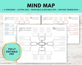 Mind Map Printable and Editable PDF, Idea Board, Mind Map Template, Idea Diagram, Brainstorm Printable, Mind Map Planner