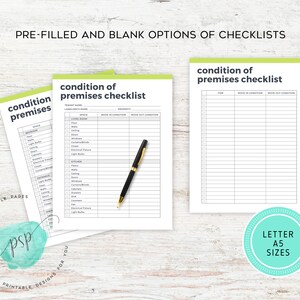 K&ouml;nnte beinhalten: Druckbare Checkliste f&uuml;r den Zustand der R&auml;umlichkeiten bei Ein- und Auszug. Die Checkliste enth&auml;lt eine vorab ausgef&uuml;llte Version mit g&auml;ngigen Elementen wie B&ouml;den, W&auml;nde, Fenster, T&uuml;ren und Ger&auml;ten sowie eine leere Version zum Anpassen. Die Checkliste ist in den Formaten Letter und A5 verf&uuml;gbar.
