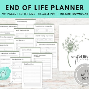 Ausfüllbarer End of Life Planer, Begünstigter Info, Letzte Wünsche, Nachlassplanung, Notfallplaner, Willensvorbereitung
