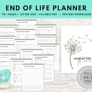 Fillable End of Life Planner,  Beneficiary Info, Last Wishes Planner, Estate Planning Binder, Emergency Planner Binder, Will Preparation