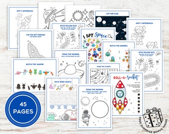Attività spaziali per bambini, Disegni da colorare sullo spazio, Festa di compleanno spaziale, Ricerca di parole spaziali, Giochi di spionaggio spaziale, Fogli di lavoro spaziali