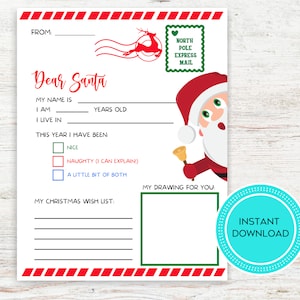 Carta imprimible a Papá Noel, Carta de Papá Noel, Lista de deseos navideños para niños, Juegos navideños imprimibles para niños, Juegos para familias