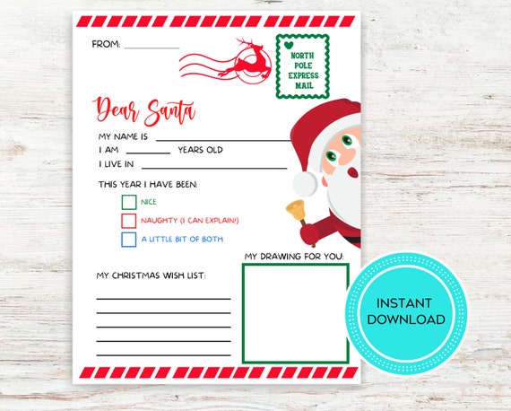 Printable Letter to Santa Claus, Santa Claus Letter, Kids Christmas Wish List, Printable Christmas Games for Kids, Games for Families