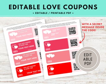 Editable Love Coupons, Valentine's Day Coupon, Printable Coupon Template, Editable Gift Voucher,  Coupon Templates, Gift for Him / Her