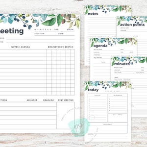 Floral Meeting Notes Template, Meeting Notes Printable, Meeting Minutes Template, Meeting Notes Inserts, Meeting Notes PDF, Meeting Planner