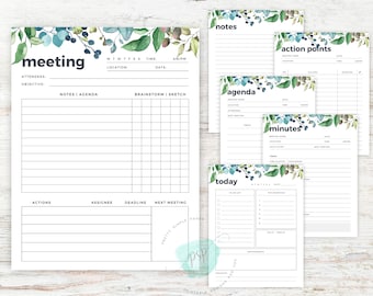 Floral Meeting Notes Template, Meeting Notes Printable, Meeting Minutes Template, Meeting Notes Inserts, Meeting Notes PDF, Meeting Planner