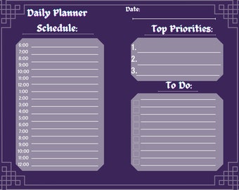 Daily and monthly digital planner in purple, LANDSCAPE ORIENTATION