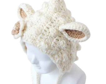 Crochet Baby Hat with Sheep ears - Cute in White and Beige