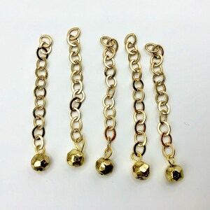20 2.5&quot; Finished Heavy Flat Oval Cable Extension Chain with 5mm Faceted Bead - Gold Plated Brass - Bulk Jewelry Findings Wholesale Findings
